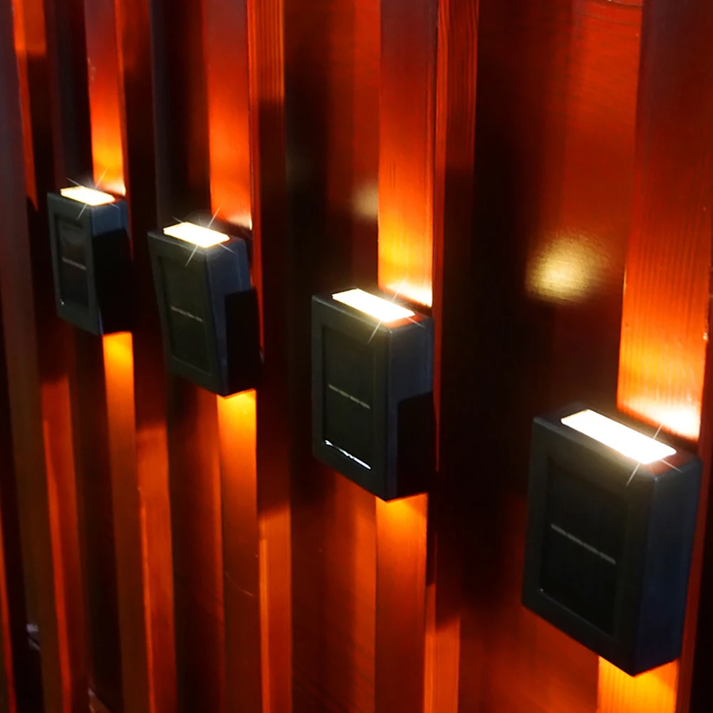 2pcs Outdoor Solar Wall Lights 2 Colors IP65 Waterproof Energy Saving Automatic Sensor Modern Style Solar Fence Lights