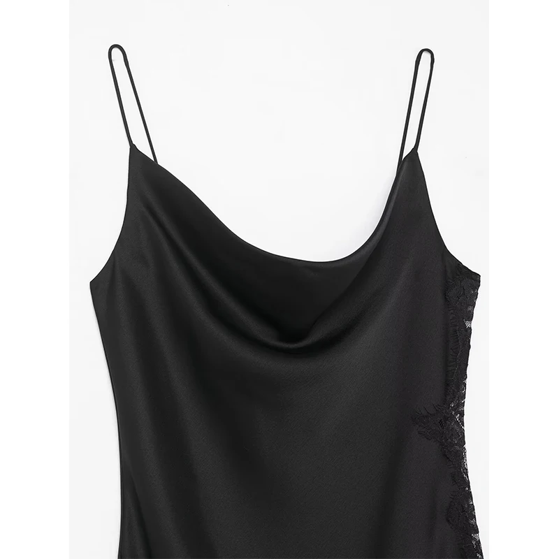 2025 Sexy Lace Spliced Sling Dresses For Women Elegant Sleeveless Backless Irregular Hem Dress Lady Chic Holiday Party Dresses ﻿