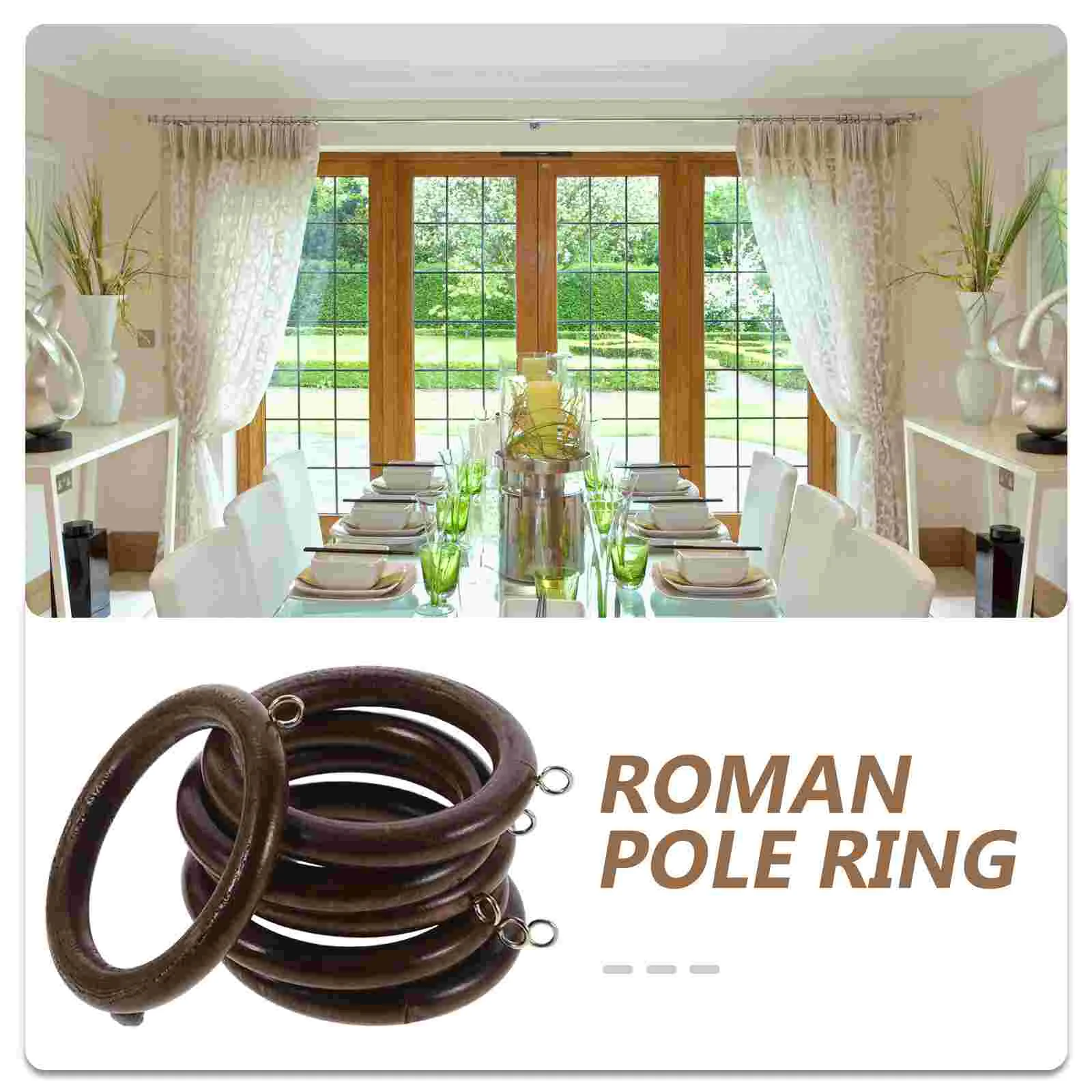 6pcs Wooden Curtain Rings With Metal Hooks Natural Wood Drapery Rings For Rods Home Decor Wooden Ring Hook Curtain Accessories