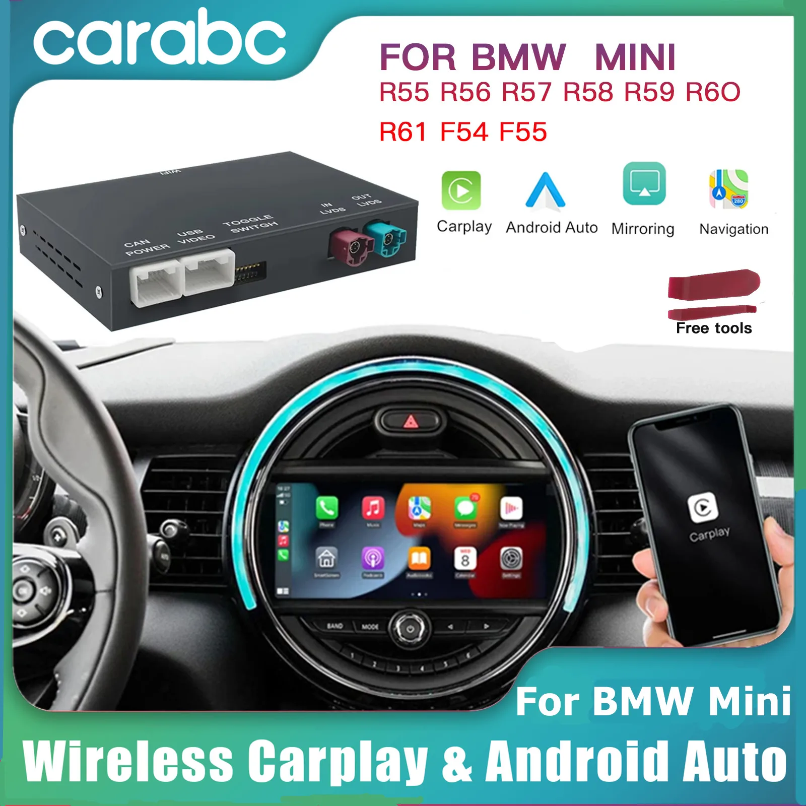 CARABC Wireless carplay Android Auto For BMW Mini Cooper NBT CIC R55 ...