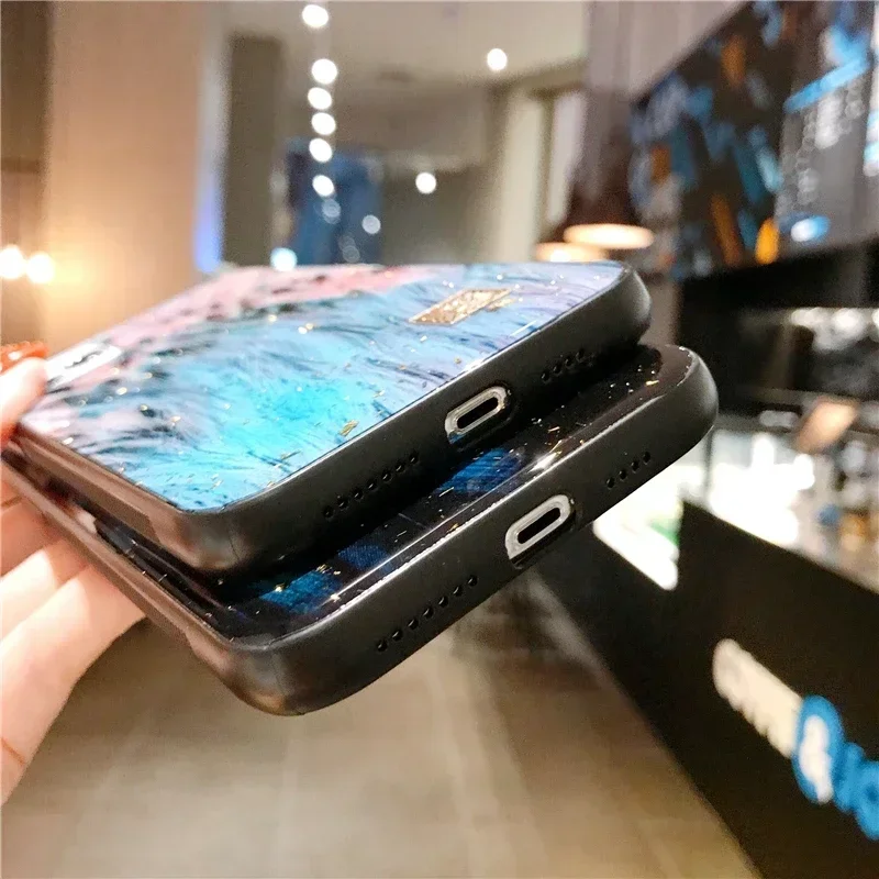 Gold Foil Silicone Phone Case For iPhone 16 15 14 13 12 11 Pro Max Plus