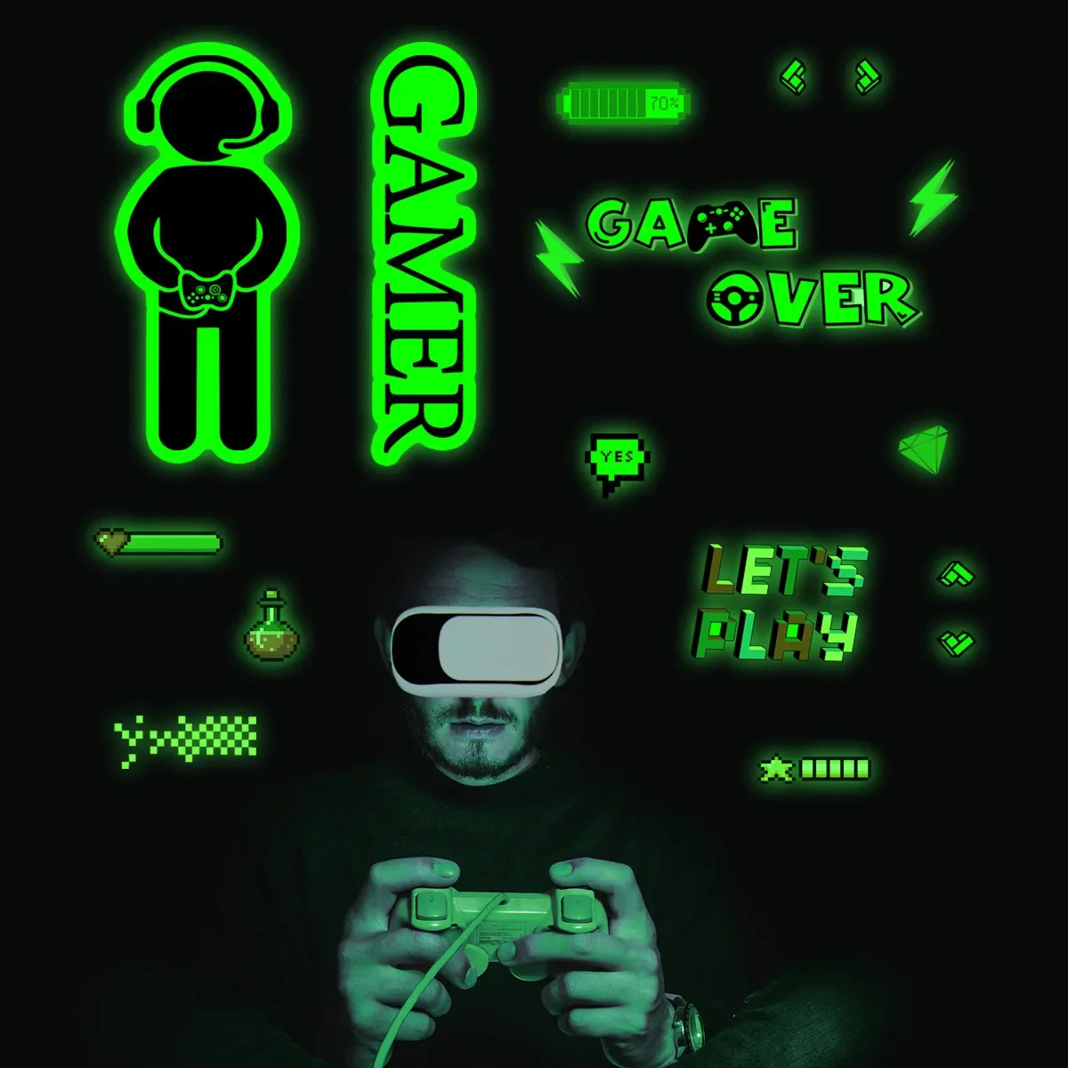 Description Picture 6 of itemCosmic Starry Sky Game Handle Gaming Zone Video Game Decor Luminous Creative Decorative Glow in The Dark Wall Sticker for Living