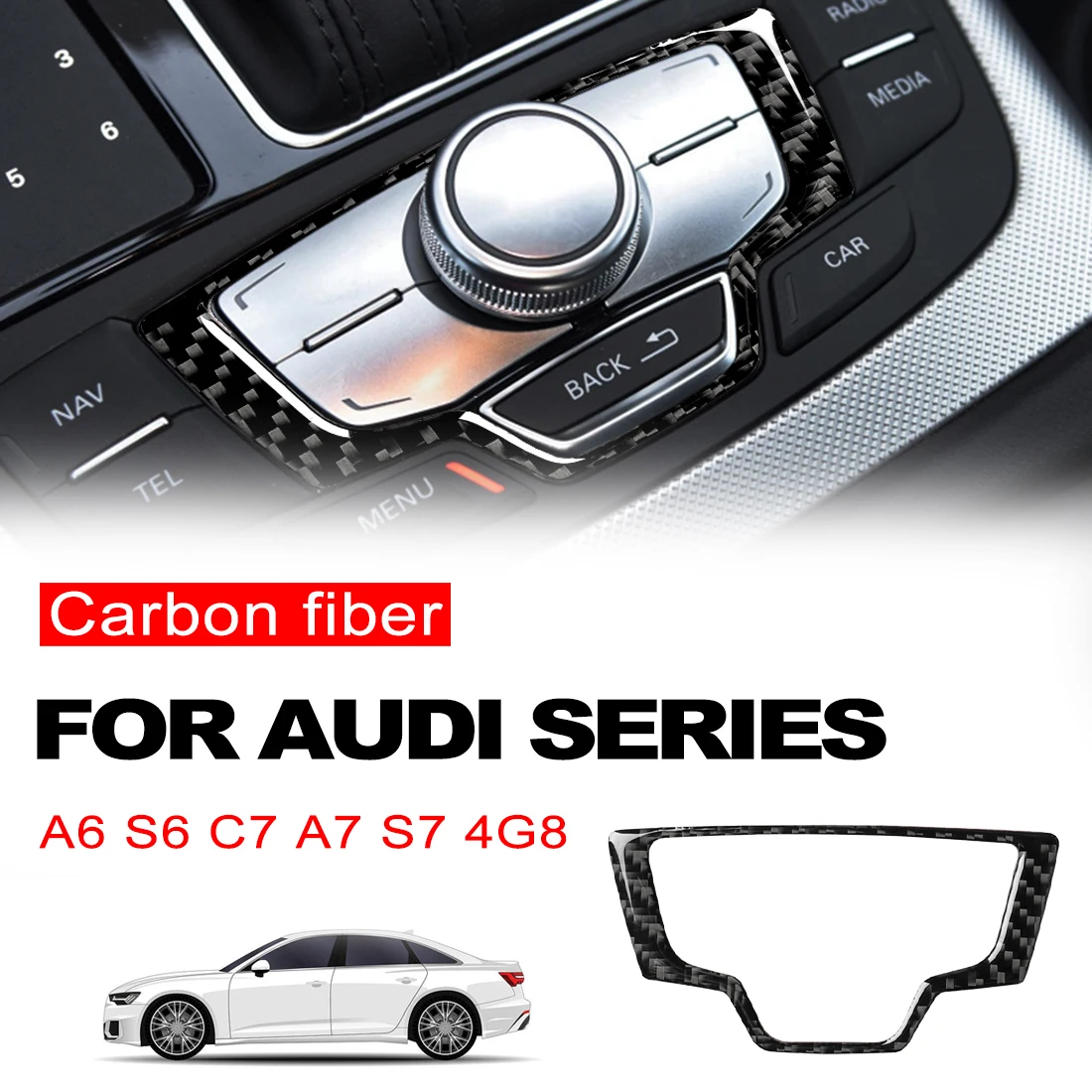 

Car Central Control Multimedia Panel Carbon Fiber Sticker Gear Shift Interior Cover Trim Accessories For Audi A6 S6 C7 A7 S7 4G8