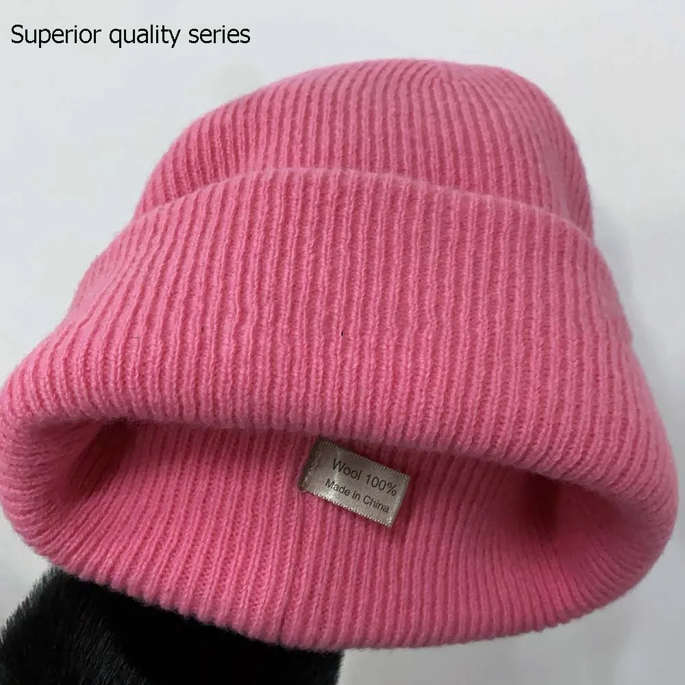 

Superior Quality 100% Sheep Wool Cap Women Double Layers Thick Pullover Hat Winter Warm Soft Man Students Lovers Knit Caps