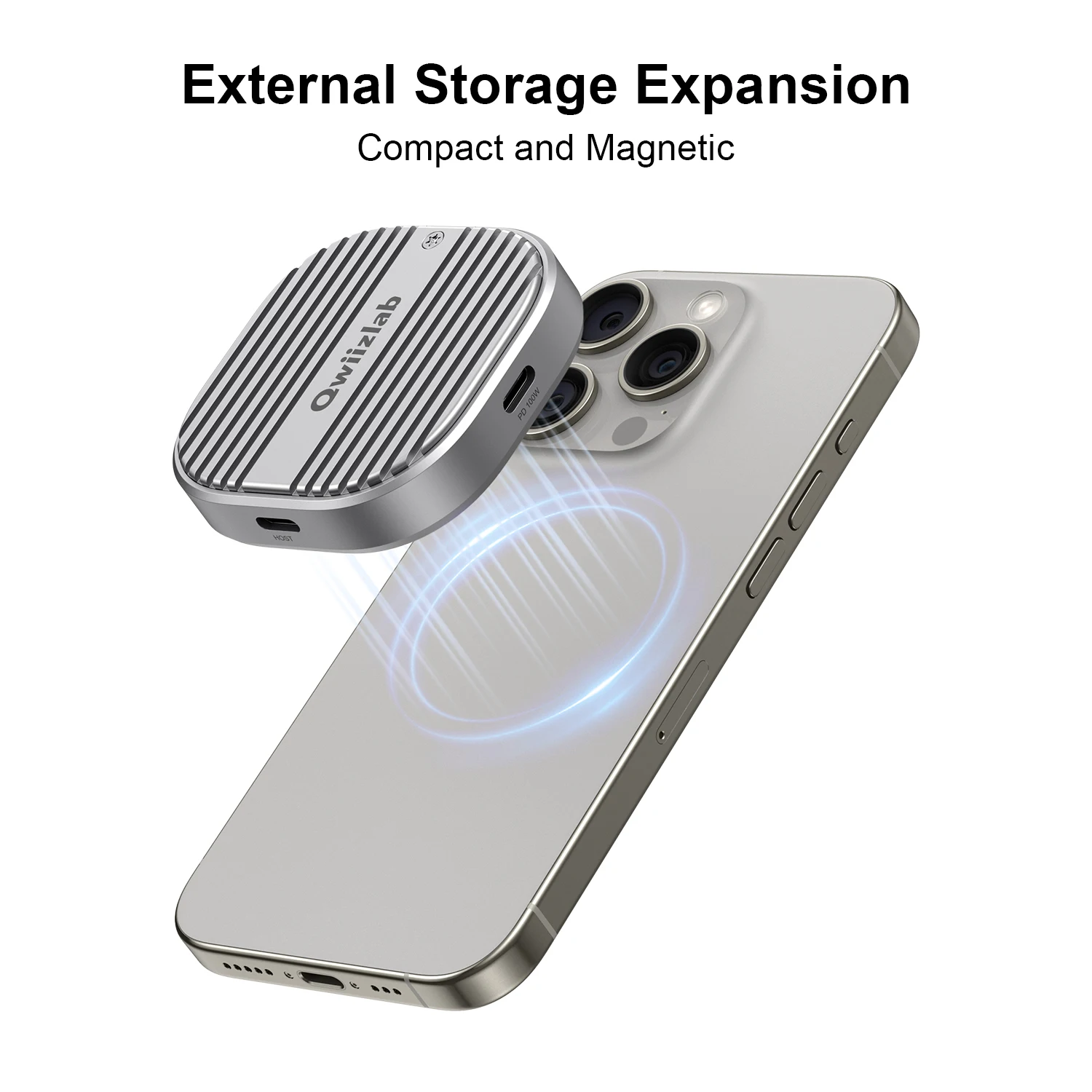 Фото Qwiizlab Магнитный M.2 2230 NVMe SSD корпус с Magsafe для iPhone 15 Pro Max prors съемка, 10 Гбит/с USB 3,2 Type-C №3