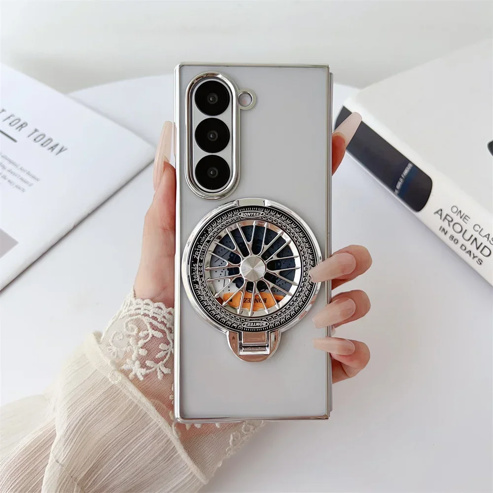 Ultra-Thin Magnetic Spinning Top Bracket Case – Transparent Plated Hard Holder Cover