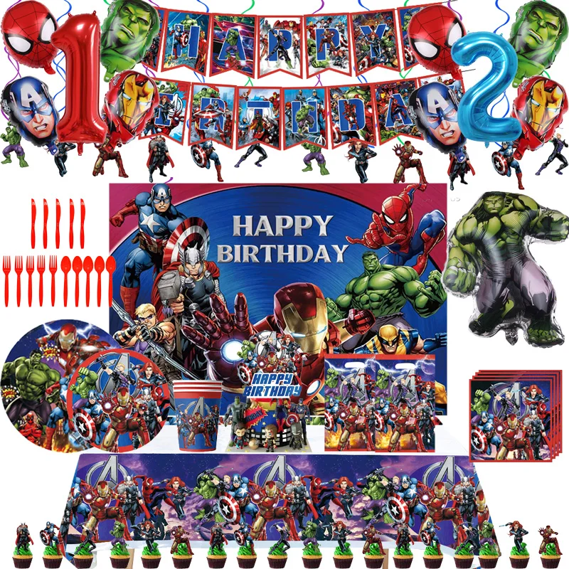 SuperheroIronTablewareBannerBalloonBackdropCaptainHulkBirthday