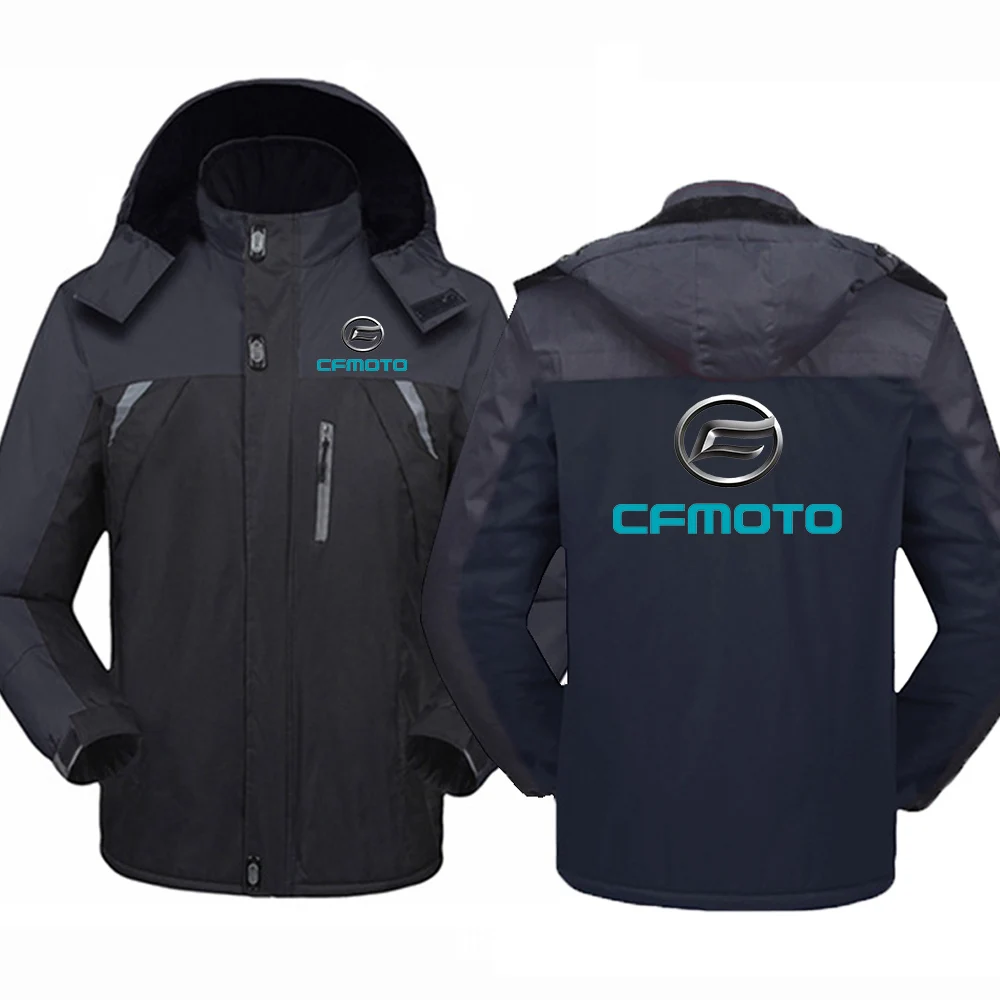 2023 Winter Cfmoto Logo Printed Hooded Casual Thickened Patchwork Coat Outdoor Windproof Warm Cold Prevention Windbreaker Jacket