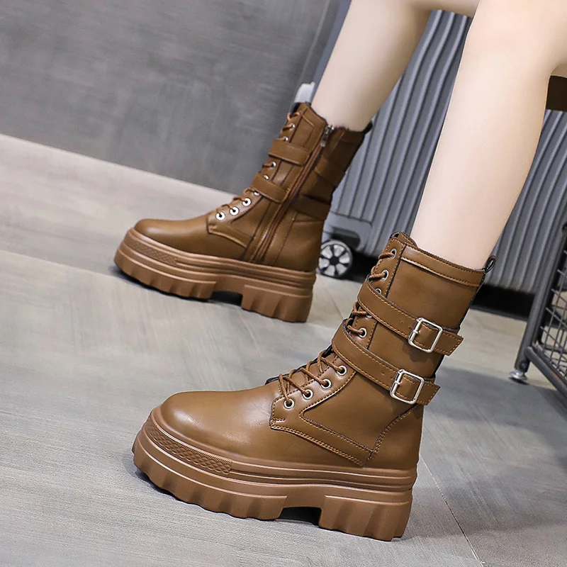 

Женские резиновые ботинки на среднем каблуке, полусапожки с круглым носком, на молнии, до середины икры, в стиле «Лолита», на плоской подошве, для осени, 2023