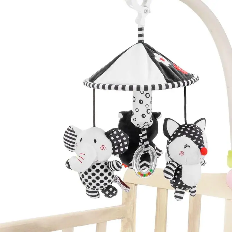 

Baby Hanging Car Seat Toys Plush Activity Hanging Stroller Toys With Wind Chimes Soft Rattle Crinkle Toy Animal Ring Plush Toys
