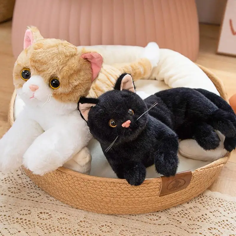 Simulation Cat Plush Toys Cute Animal Black Cat Toys Soft Doll Throw Pillow Birthday Christmas Gifts For Children Grandmothers