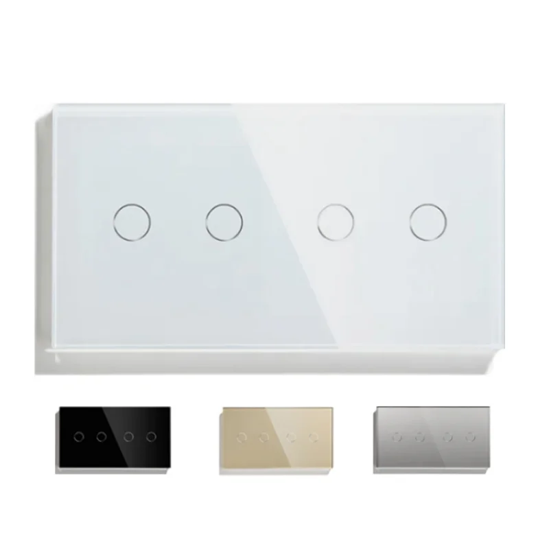 Bingoelec Switch Glass Panel Only 158mm 2/4/6Gang Pearl White Black Gloden For Wall Switch Function Part DIY with Metal Frame switch glass panel
