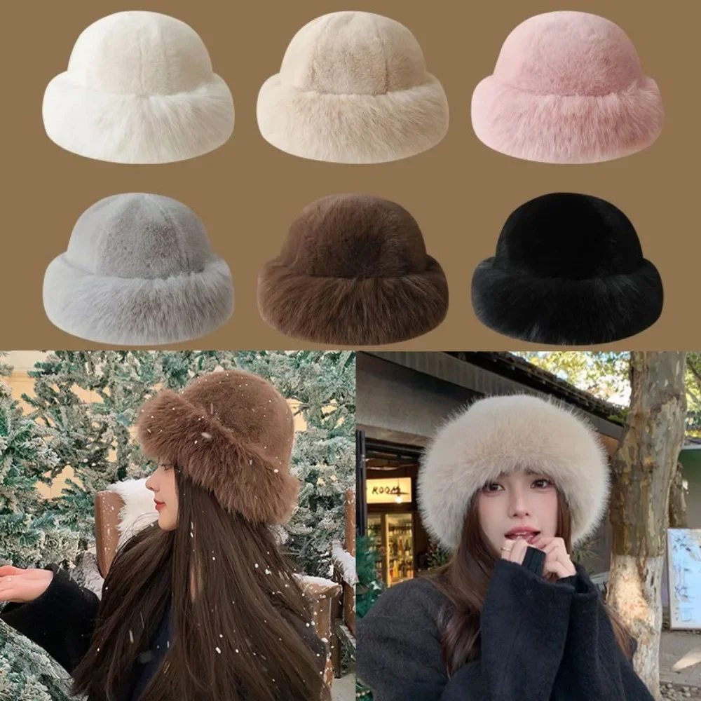 Fluffy Fur Bucket Hat for Women, Plush Fisherman Cap, Warm Thicken Hat, Snowy Days, Christmas Gifts, Winter