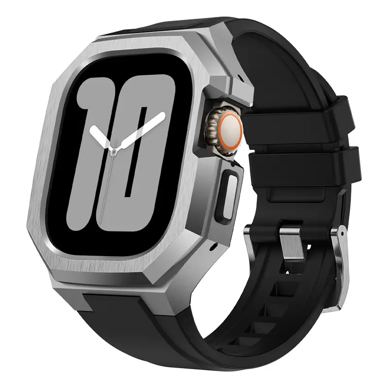 Stainless Steel Case Mod Kit for Apple Watch Ultra 2/1 49mm 46mm 45mm 44mm Fluororubber Strap for IWatch Series 10 9 8 7 6 5 4 3 - Image 7