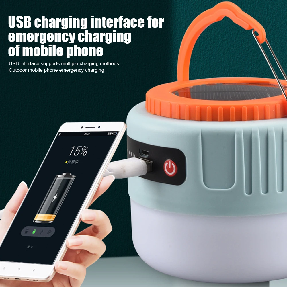 야외 LED 조명, 텐트 조명 랜턴, 태양열 USB 충전식, 리모컨 하이킹 낚시 방수, 300LM, 1200mAh