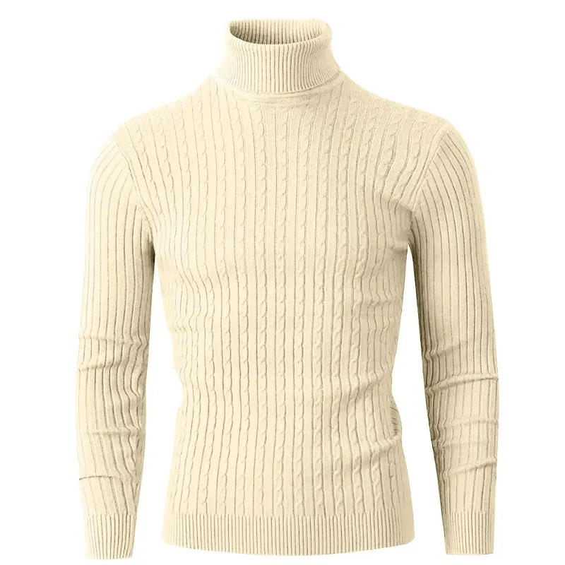Autumn Men's Long Sleeve Knitted Sweater Winter Warm Turtleneck Pullovers Breathable Streetwear Solid Color Knitted Sweater Men 5