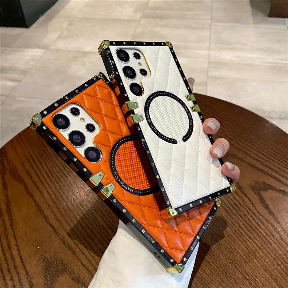 Wireless Charging Case For Samsung Galaxy S23 S22 S21 Note 20 Ultra A12 A13 A14 A54 A33 A53 A72 A52 3D Rhombic PU_voghion.com