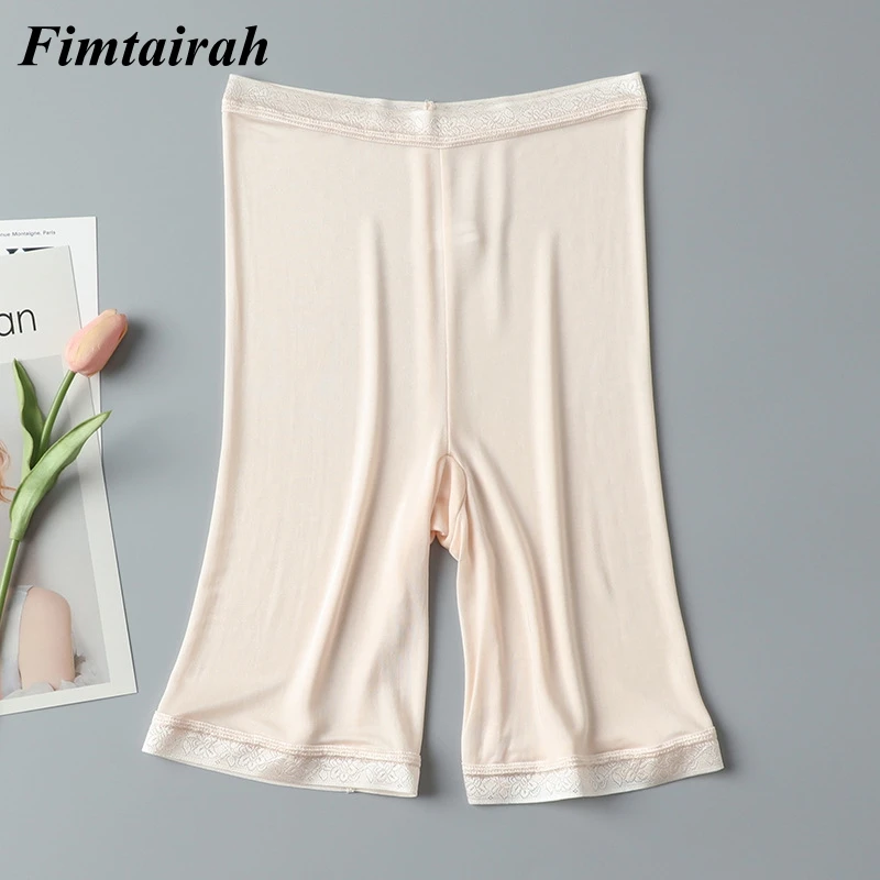 Fimtairah NaturalMulberry silk four-point pants leggings plus briefs-free silk safety pants panties Lace culottes