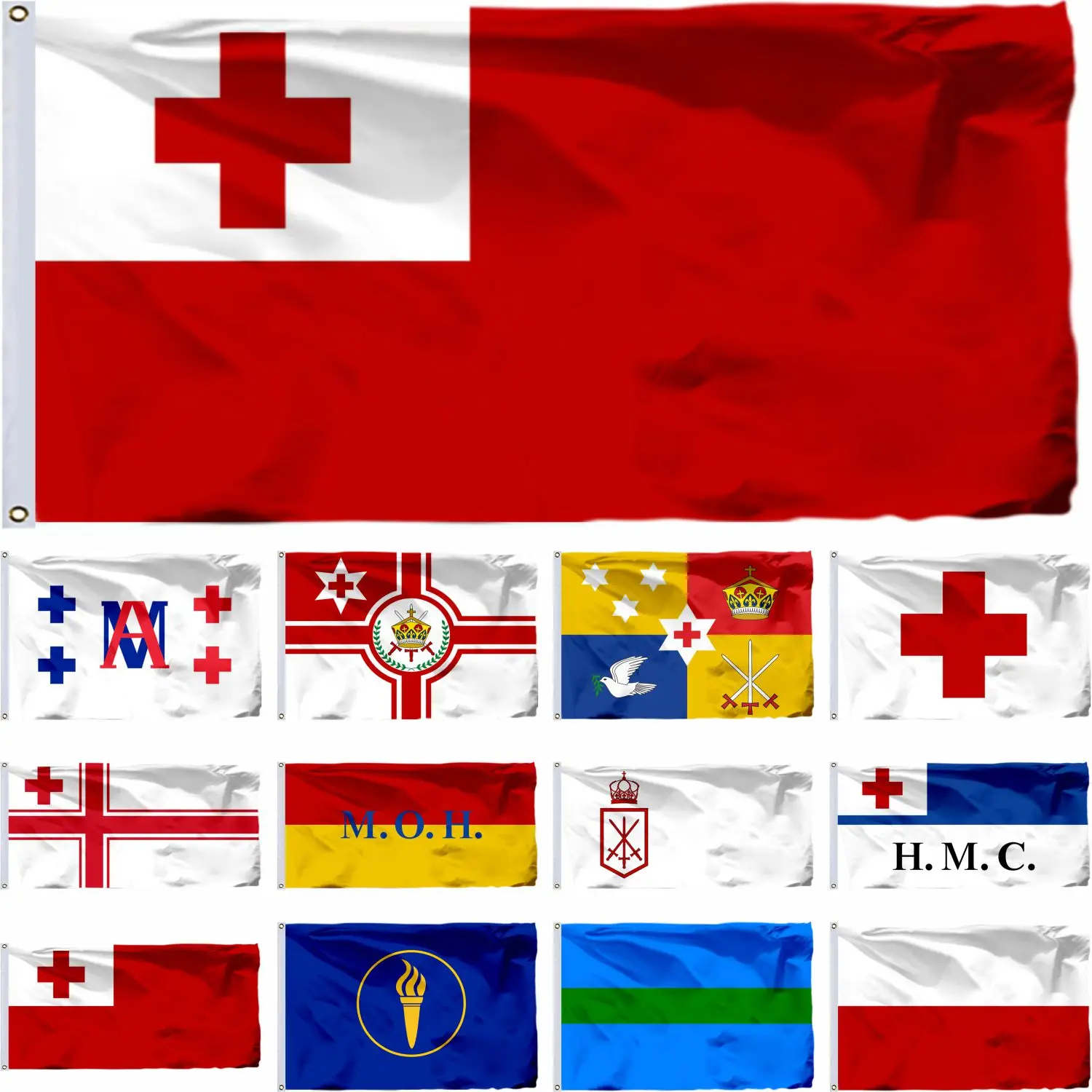 

Tonga Royal Flag 3X5FT Customs Ensign Banner 90X150CM Niuafo'ou Island 21X14CM Defence Services 3X6FT Republic of Minerva