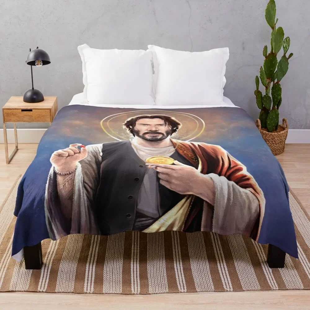 

Keanu Reeves, Saint Keanu of Reeves, Keanu Reeves Original Religious Painting Throw Blanket Fluffy Shaggy Blankets