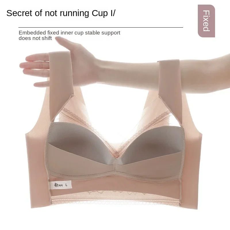 Damen Große Größen Push-Up BHs Eisseide Nahtlos Oberteil Bralette Spitze Drahtlos Sommer BHs Übergröße Top Dessous Unterwäsche Dropshipping – Detail 4