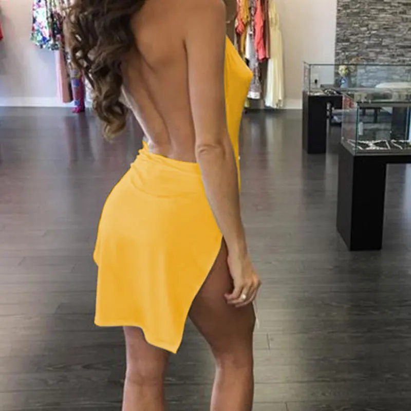Summer Sexy Side Slit Spaghetti Strap Backless Dresses Casual Elegant Party Mini White Dress Women Low Neck Y2k Clothes Vestidos 5