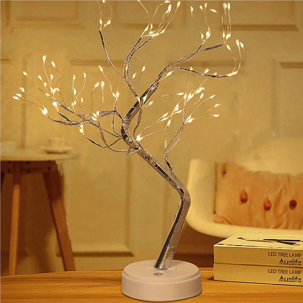 

108LED Table Lamp Tree Copper Wire USB/AA Battery Powered Bedroom Study Decorative Desk Lamp Creative Lighting Indoor Night Lamp