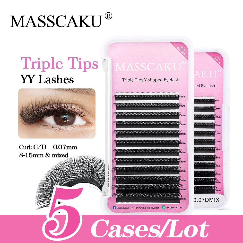 

5cases/lot MASSCAKU New YY Shape Three Tip Lashes C/D Curl Natural Makeup Mesh Net Cross False Eyelash Easy Grafting At Home