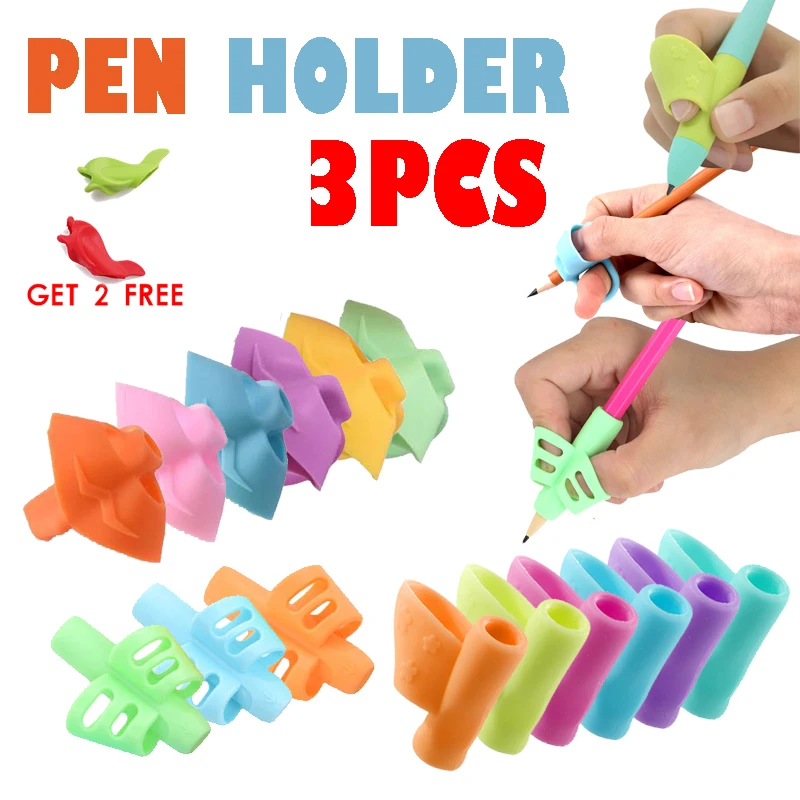 3pcs Children'S Writing Pencil Pen Holder Learning And Practicing Silicone Pen Assisted Holding Pen Posture Corrector Students 3pcs children pencil aids writing training devices handwriting correction aids