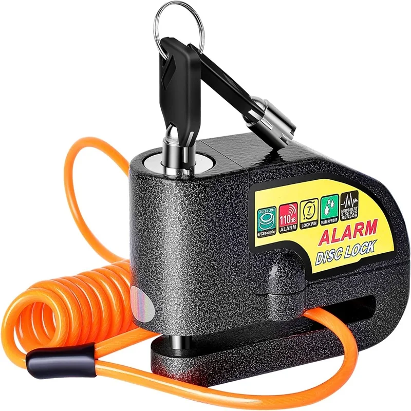 

Сигнализация для мотоцикла, замок для дискового тормоза, Противоугонный замок для колеса, водонепроницаемый 110 дБ, звуковой сигнал тревоги для велосипеда