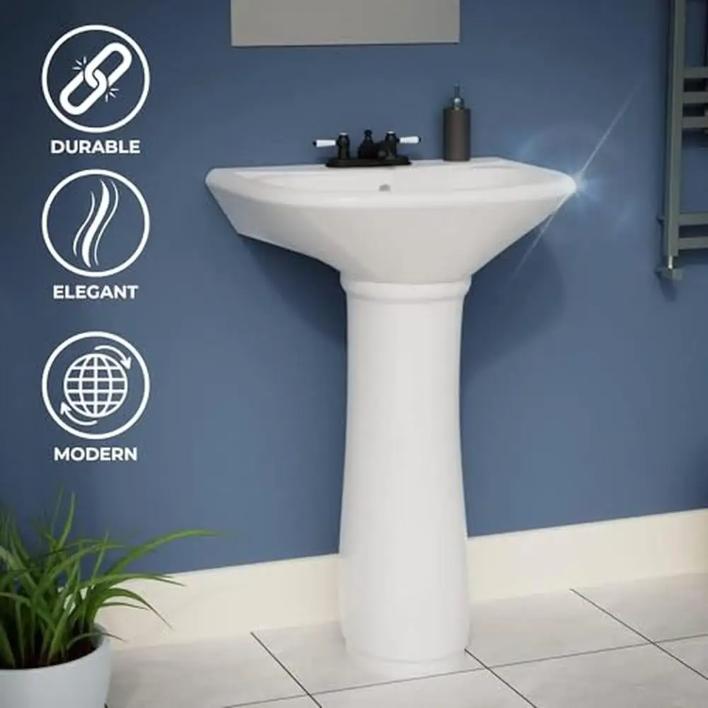 16" Compact White Pedestal Bathroom Sink with Overflow Heavy Duty Grade A Vitreous China Construction Easy Installation Vintage 5