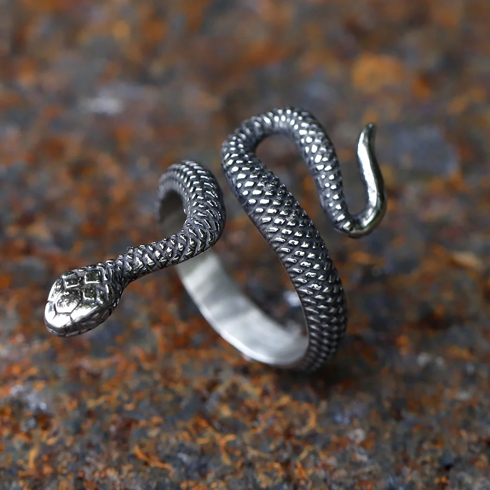 Fashion 316L Stainless Steel Viking Rattler Snake Ring Punk Cool Gothic Women Men Unisex Serpent Jewelry free shipping 3