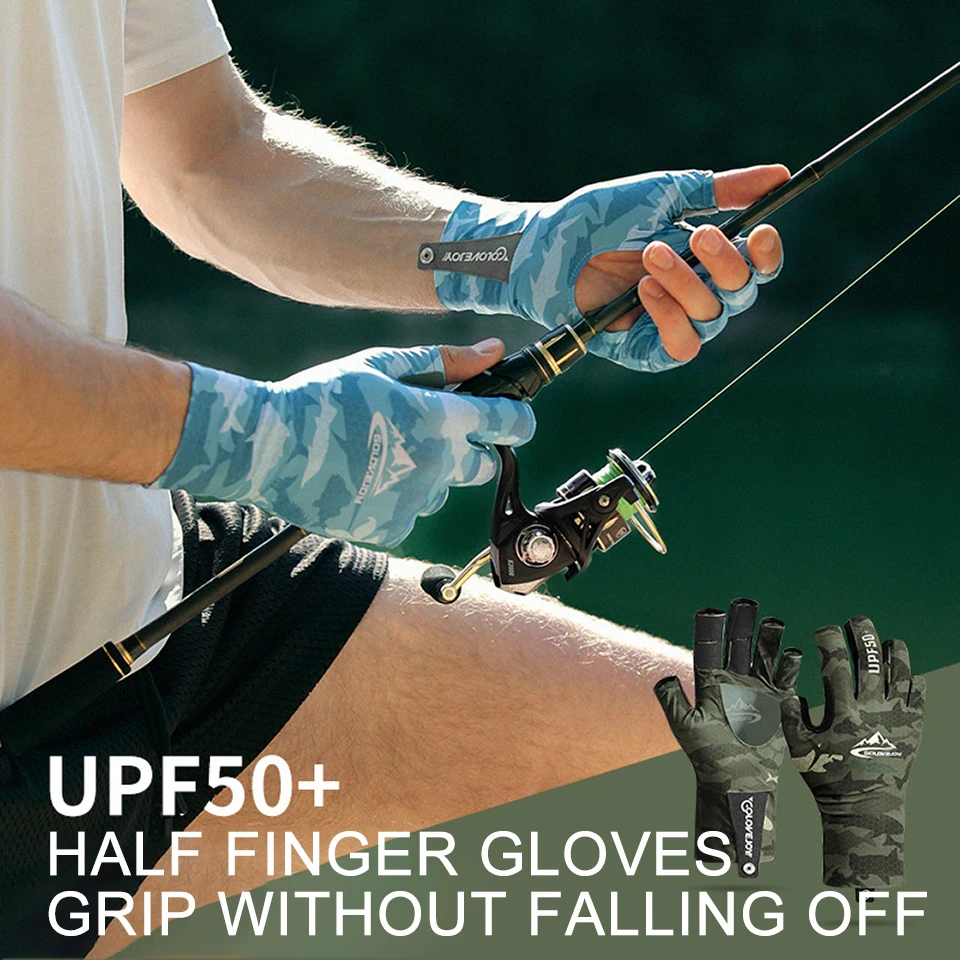 LOOGDEEL 1Pair Fishing Gloves Summer Shade Outdoors Fishing Non-Slip and Abrasion-Resistant Lure Ice Silk Half-Finger Gloves Men