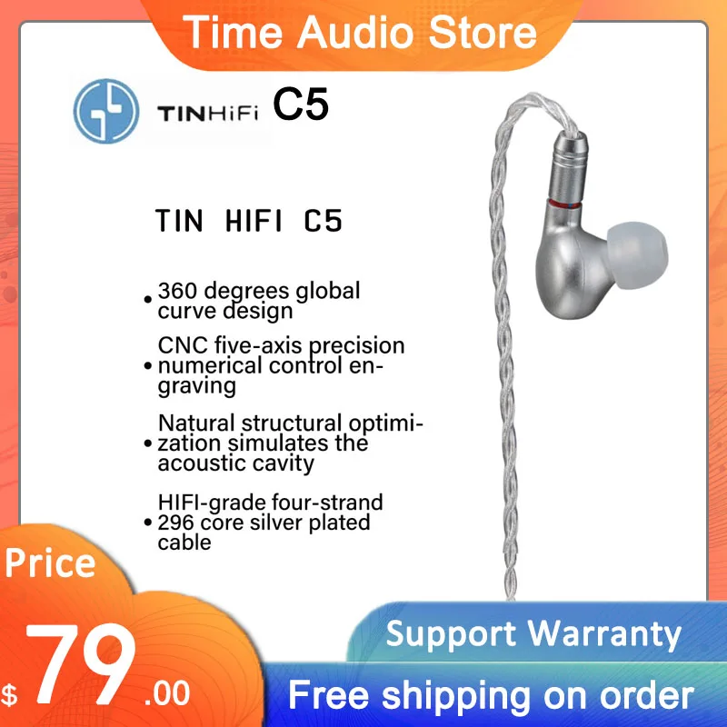 

TINHIFI C5 HiFi Audiophile IEM Customized Balanced Armature Driver Earphone In Ear Monitor 0.78mm 2Pin CNC Aluminum Material