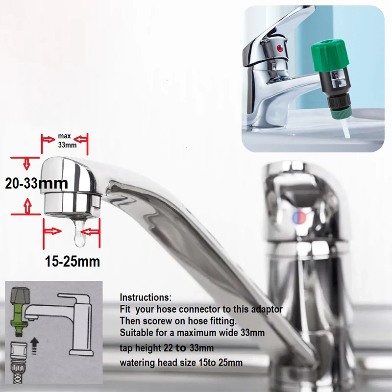 Gadgetzone® grande miscelatore quadrato universale connettore tubo da giardino, 1/5,1 cm, Fits most da cucina/bagno mixer rubinetti
