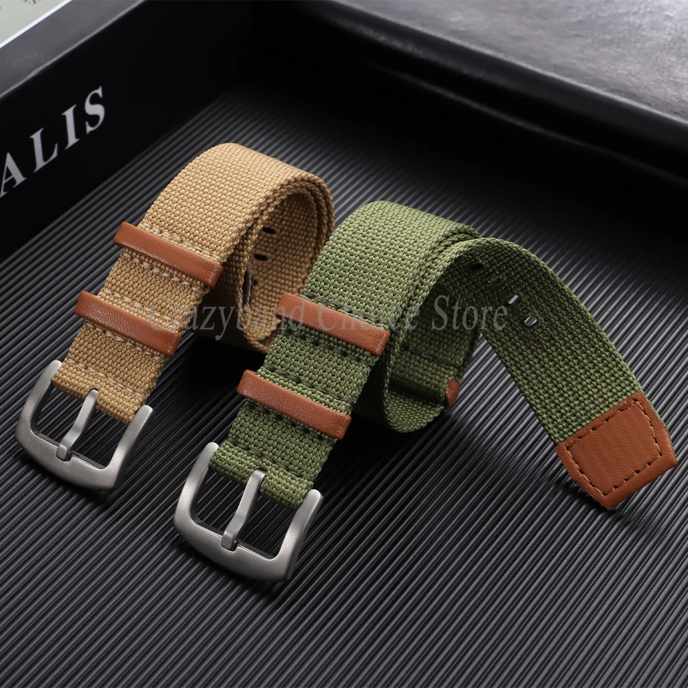Breathable Retro Men’s Sports Nylon Watch Band in Khaki Field 20/22mm