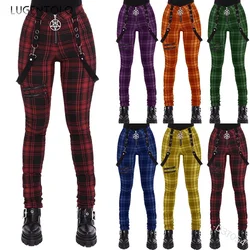 Lugentolo Women Plaid Pants Zipper Fashion Decorative Overalls Casual Trousers Thin Summer Spring Large Size Long Pencil Cloth