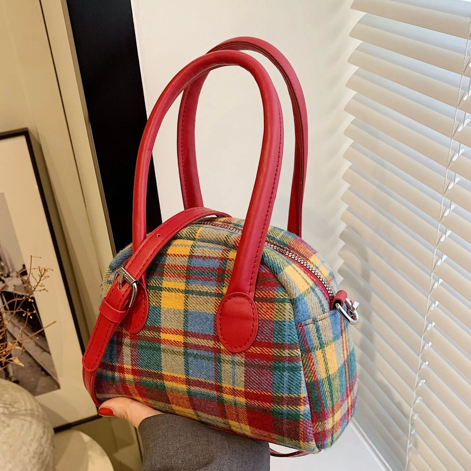 

Women Shoulder Bags Cloth Fabric Handbags Casual Zip Small Tote Bag Canvas Crossbody Bag Contrast Color Shopping Bag for Ladies