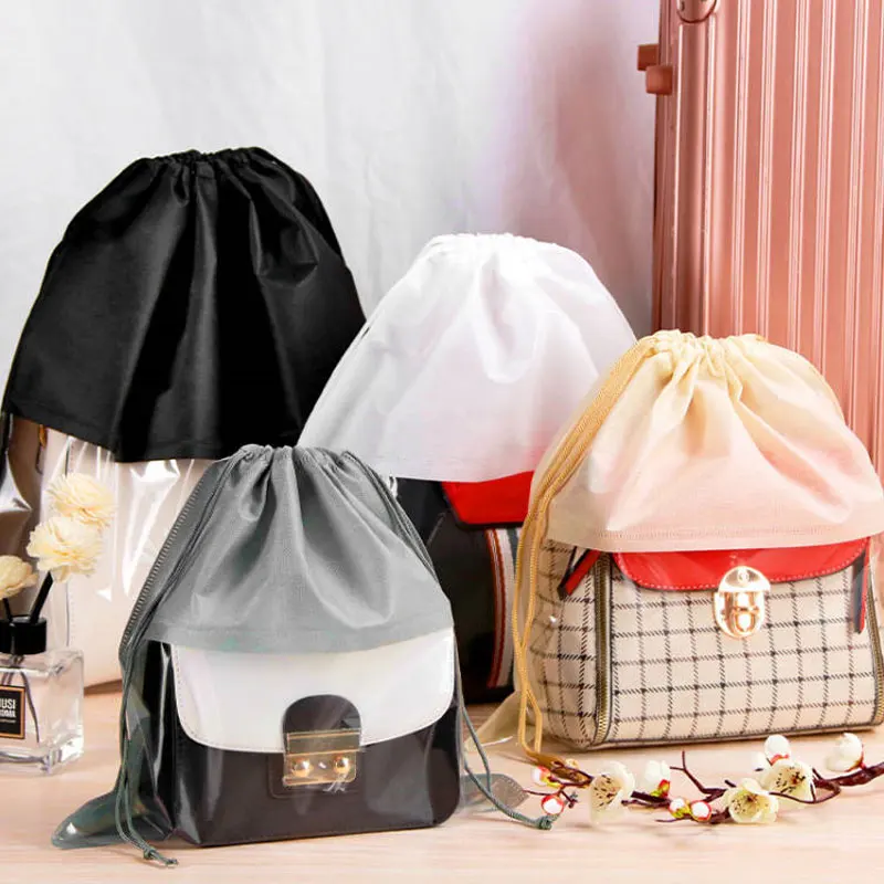 

1pc Non-woven Drawstring Storage Bags Dust-proof Convenient Storage Pouches Pocket Drawstring Clear Clothing Organizer