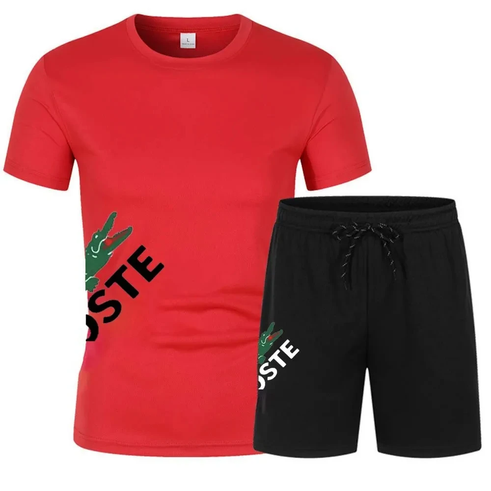 Men's short sleeved shorts set, quick drying, casual, sports, fitness, running, summer fashion,  2-piece set