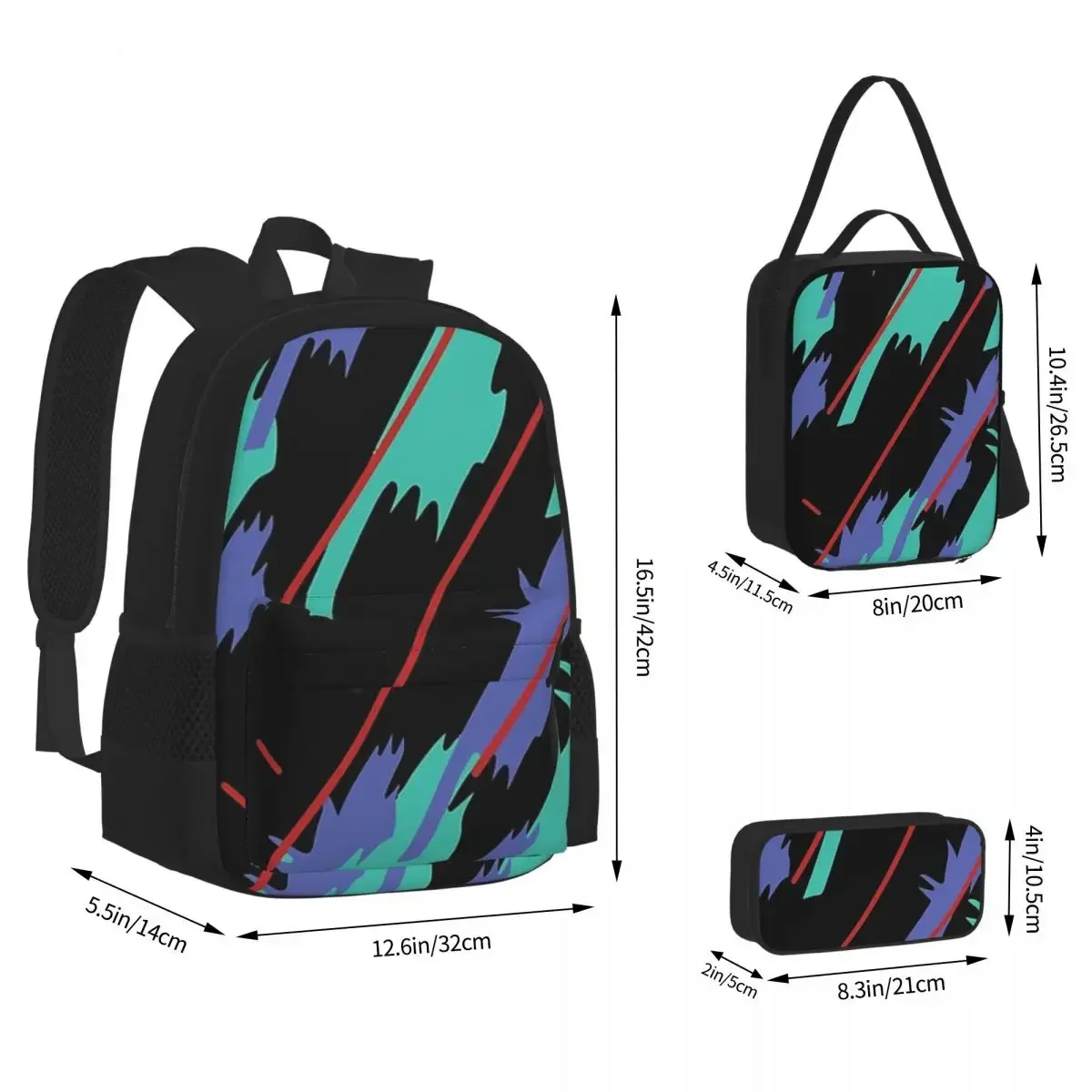 

HKS Retro Pattern Backpacks Boys Girls Bookbag Students School Bags Cartoon Kids Rucksack Lunch Bag Pen Bag Three-Piece Set