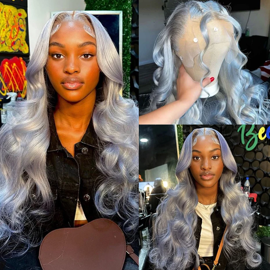Silver Grey Colored Body Wave Human Hair Wigs Remy Brazilian Wigs Original Pre Plucked 13x6 Hd Lace Frontal Wigs For Black Women 2