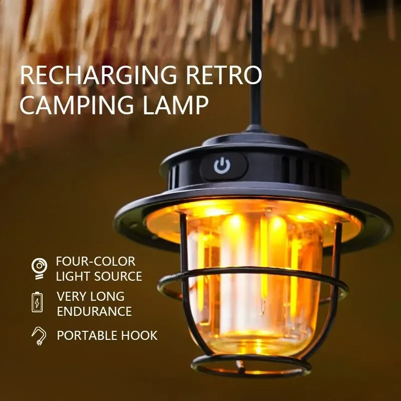 Retro Portable camping lantern Waterproof Emergency Light Stepless Dimmable Hanging Tent Lamp for Outdoor Hiking