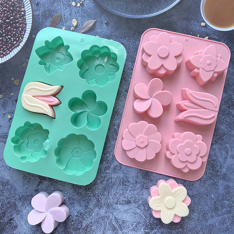 Silicone Mold Baking Mold Soap Molds 6 Cavity Flower shaped Tulip Silicone Mold Soap Candle Hand Making DIY Cake Chocolate Dessert Baking Mold
