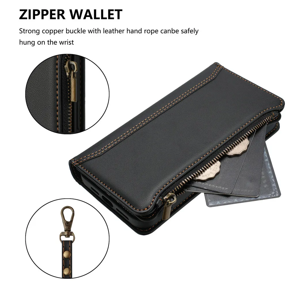 Elegant Crossbody Zipper Leather Wallet Case - Luxury Flip Cover