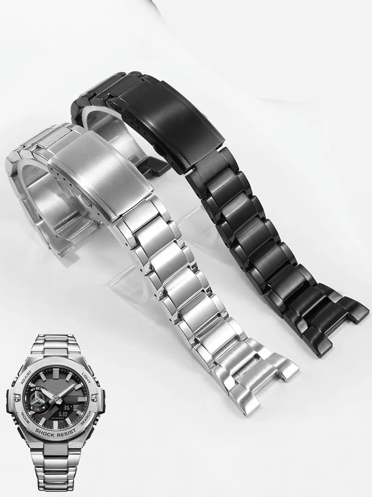 

Concave 316L Stainless Steel Watchband for Casio G-SHOCK GST-B500 Series B100 W300 S310 Watches Men's Strap Silver Black Bracele