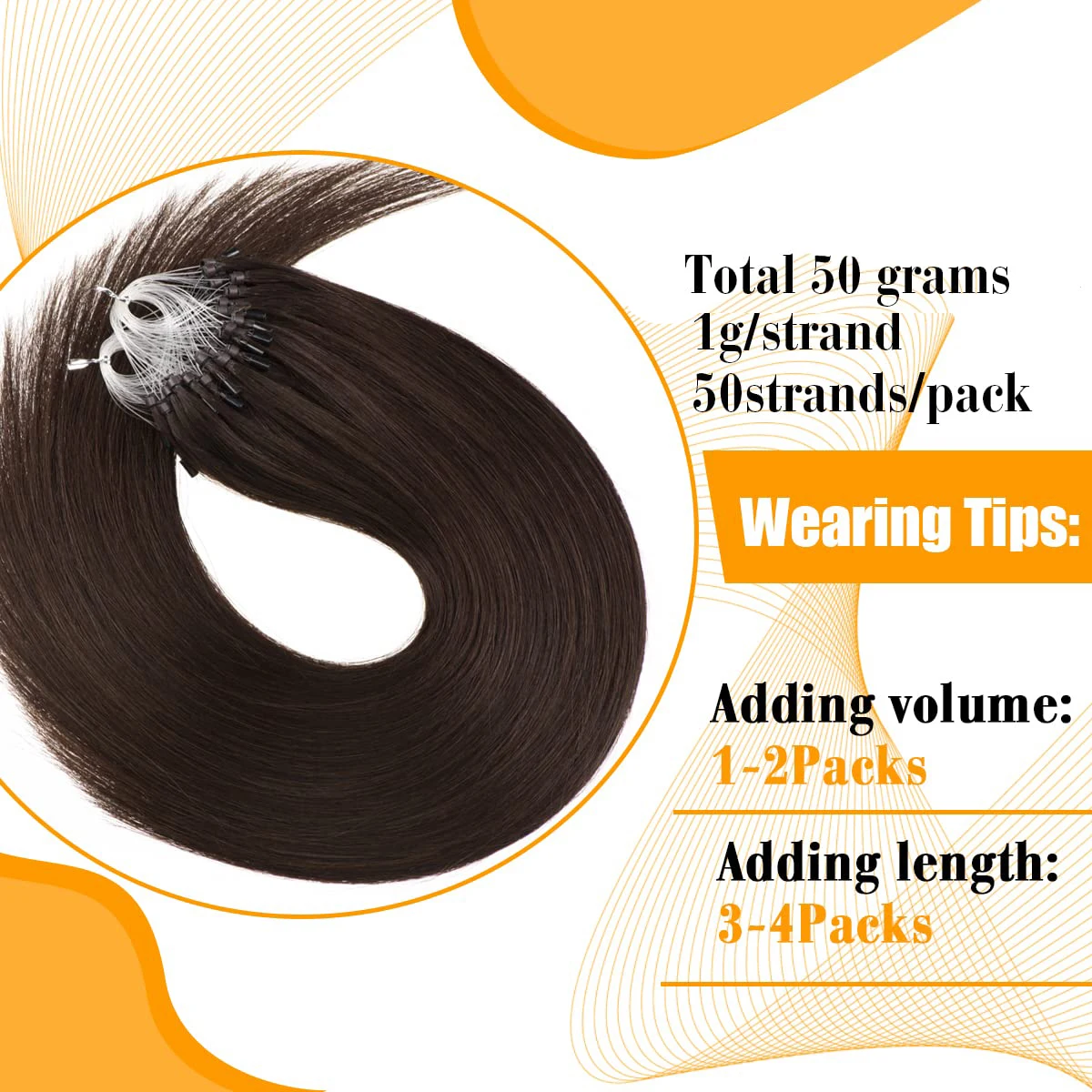 Dark Brown Micro Loop Hair Extensions Real Human Hair 1g/s Micro Ring Extensions 50g Microbead Link