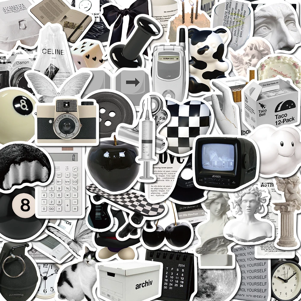 10/61PCS Ins Minimalism Black And White Stickers Vintage For Gift Notebook Luggage Motorcycle Laptop Refrigerator Decal Graffiti 10 in 1 whiteboard marker pen painting graffiti drawing pen black