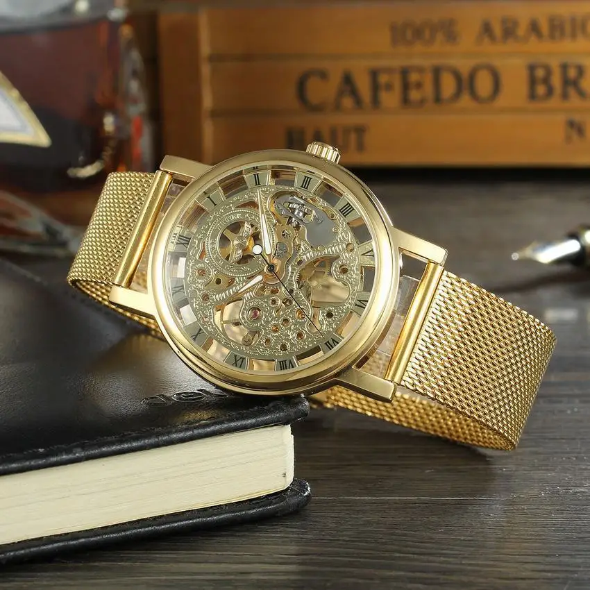 Mechanical Watch For Men Top Brand Luxury Business Casual Hollow Luminous Steel Waterproof Mesh Belt Men Watch Reloj Hombre
