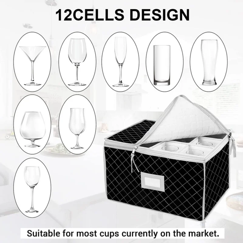 Stemware Storage Cases, Wine Glass Holder, Champagne Wine Glass Storage Box with Dividers, Glassware Storage Containers 5